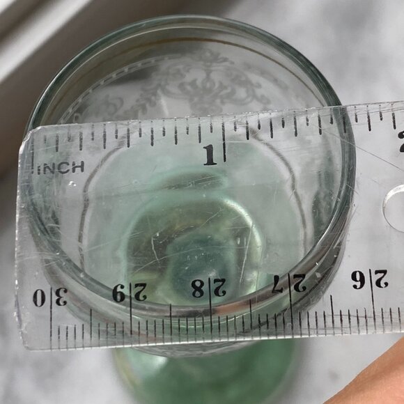 Crystal Etched Filagree Motif Clear Green & Gold Vintage Cordial Stemed Glass - Picture 4 of 6